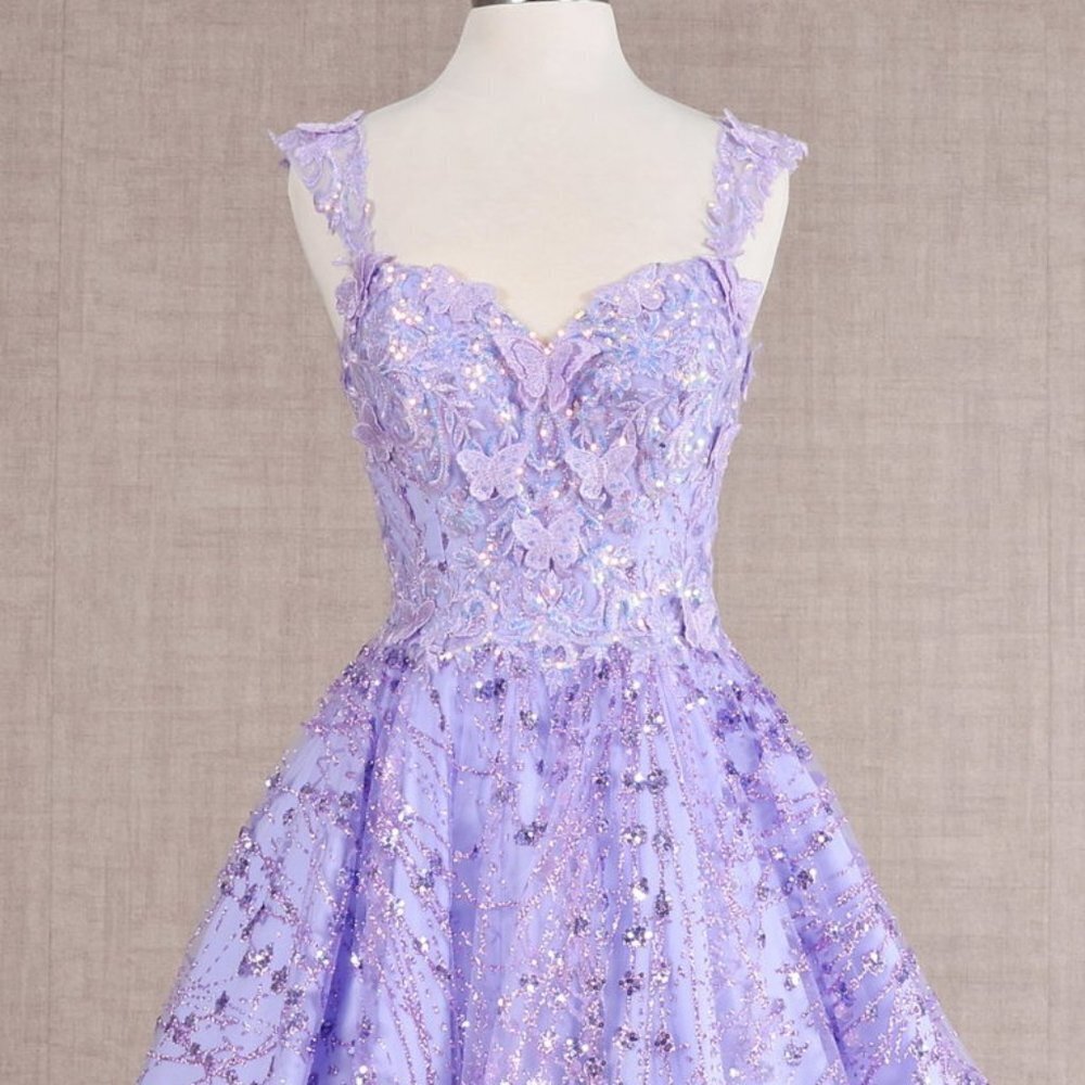 NEW SHORT BABY DOLL DRESS EMBROIDERED WITH SEQUINS AND BUTTERFLY LACE GL GS3187